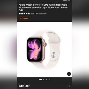 Apple Watch Series 11 42mm Rose Gold GPS Open Box Unused Retail $399 A3331